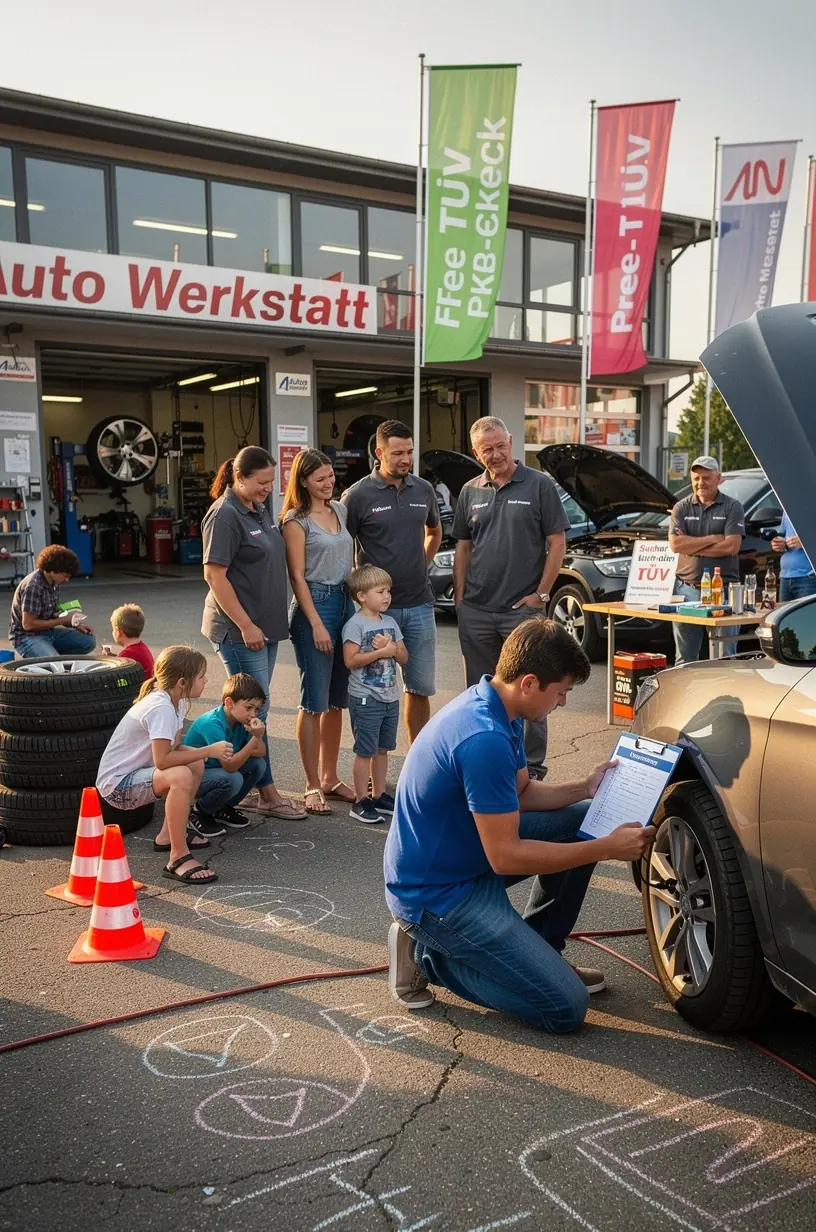 Kundengespräch mit Kfz-Experten über TÜV-Vorbereitung und notwendige Reparaturen